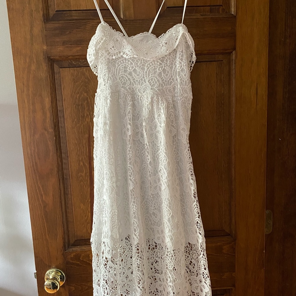 Nasty Gal White Lace Midi Dress